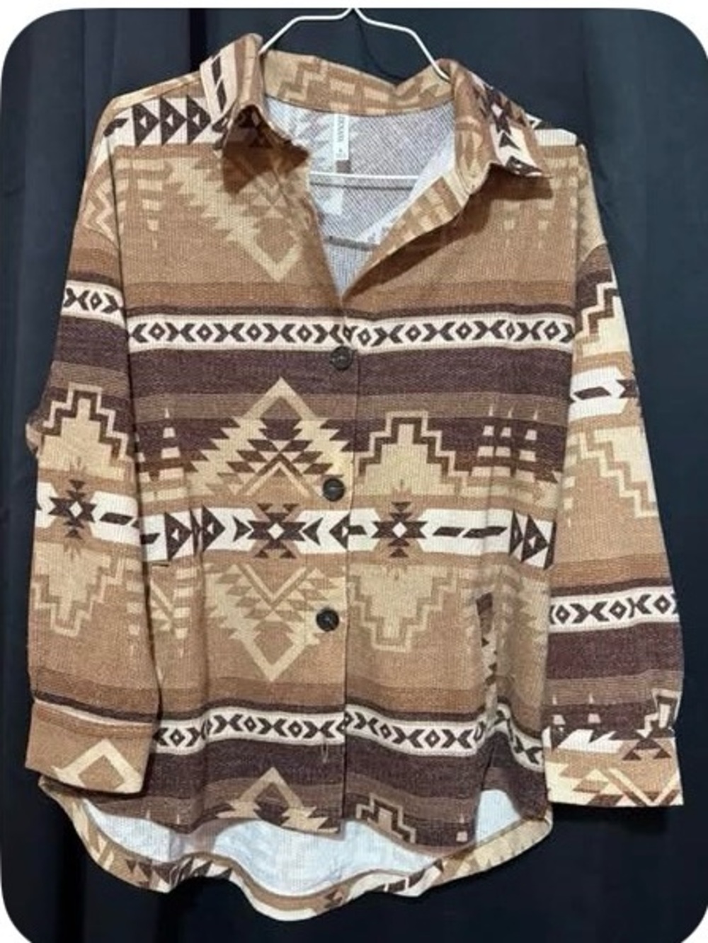 Zenana Outfitters Aztec Pattern Shacket in Brown and Cream